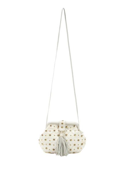 Jay Herbert NY Womens Leather Gold Studded Pouch Handbag White Gold