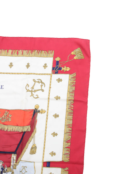 Hermes Womens La Reale by Hugo Grygkar Silk Red White Scarf 90cm