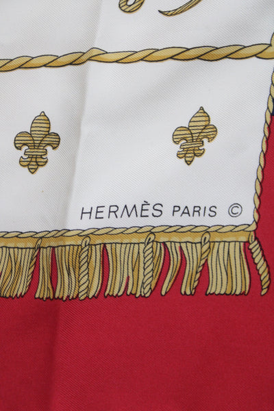 Hermes Womens La Reale by Hugo Grygkar Silk Red White Scarf 90cm