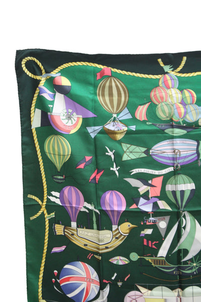 Hermes Womens Les Folies Du Ciel by Loic Dubigeon Silk Scarf Green 90cm