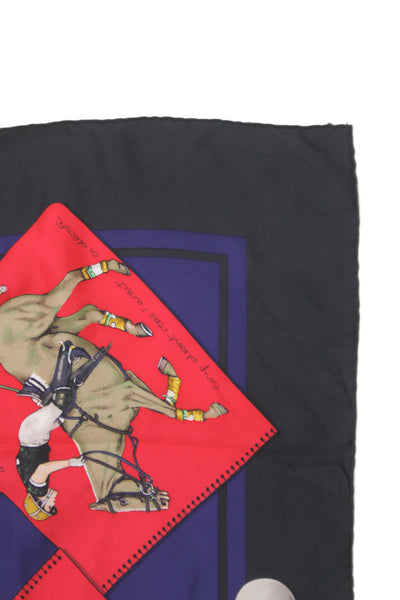 Hermes Womens Le Monde Du Polo by Chantal De Crissey Silk 90cm Scarf Red Combo