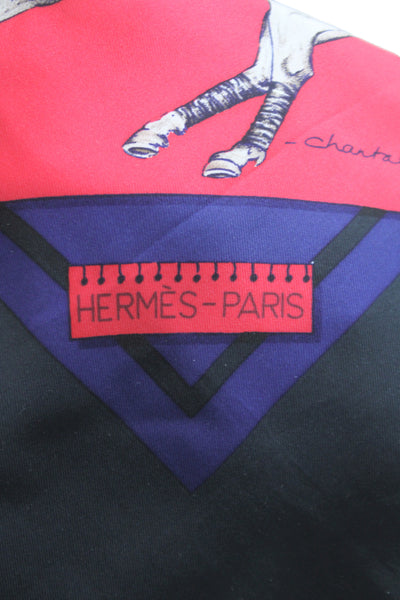 Hermes Womens Le Monde Du Polo by Chantal De Crissey Silk 90cm Scarf Red Combo