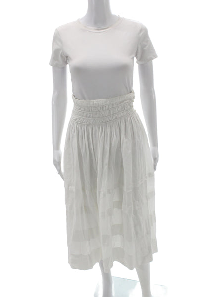 Love Shack Fancy Womens Peasant Midi Skirt White Cotton Button Size 0