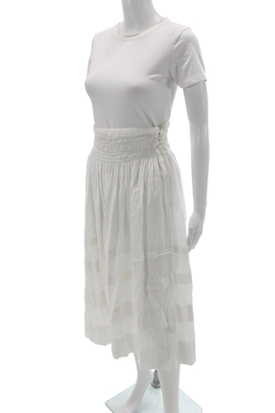 Love Shack Fancy Womens Peasant Midi Skirt White Cotton Button Size 0