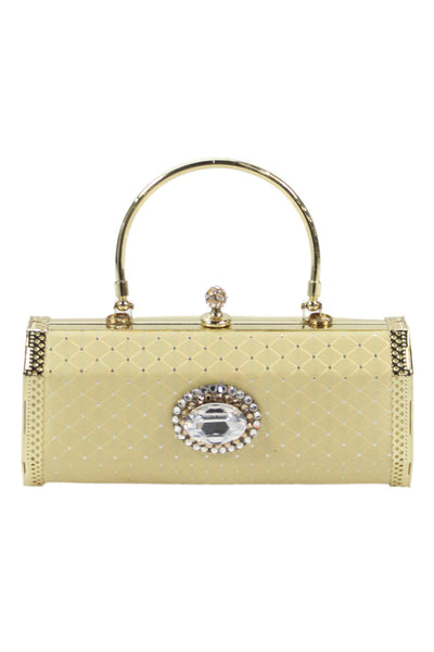 Letty Womens Quilted Jeweled Brooch Evening Shoulder Handbag Yellow Gold