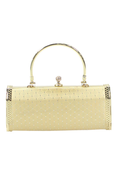 Letty Womens Quilted Jeweled Brooch Evening Shoulder Handbag Yellow Gold