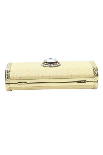 Letty Womens Quilted Jeweled Brooch Evening Shoulder Handbag Yellow Gold
