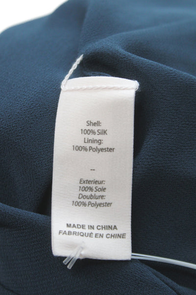 Cinq A Sept Women Blue Silk Shirt Dress Long Sleeve Collared Full-Length Size 8