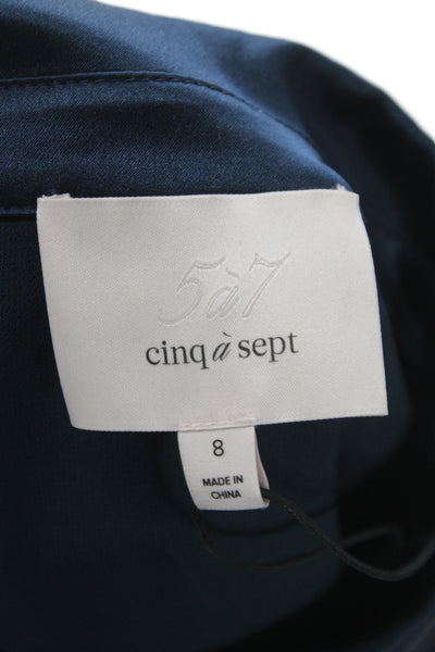 Cinq A Sept Women Blue Silk Shirt Dress Long Sleeve Collared Full-Length Size 8