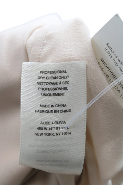 Alice + Olivia Womens Silk V-Neck Long Sleeve Basic Blouse Beige Button Size S