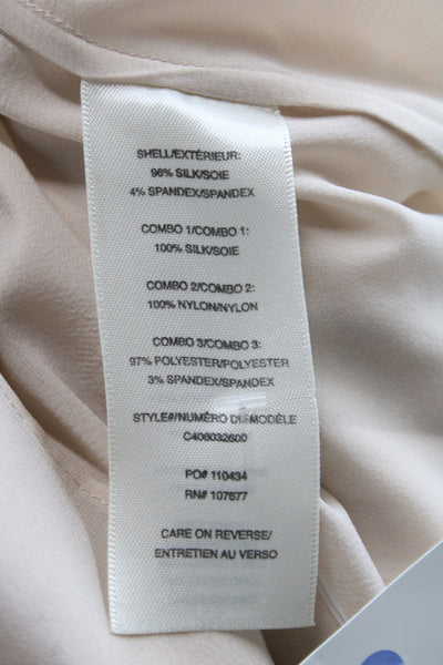 Alice + Olivia Womens Silk V-Neck Long Sleeve Basic Blouse Beige Button Size S
