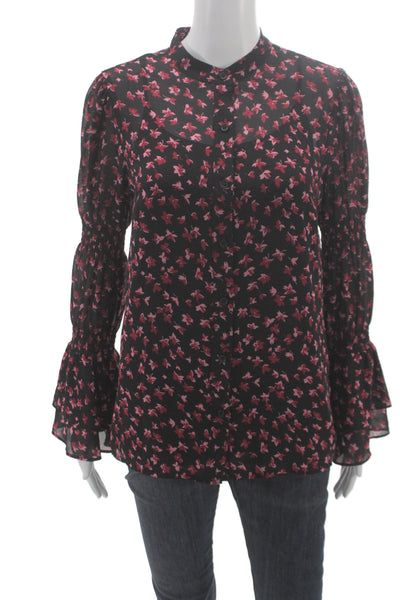 Michael Michael Kors Women Black Floral Mock Neck Tunic Long Sleeve Size S