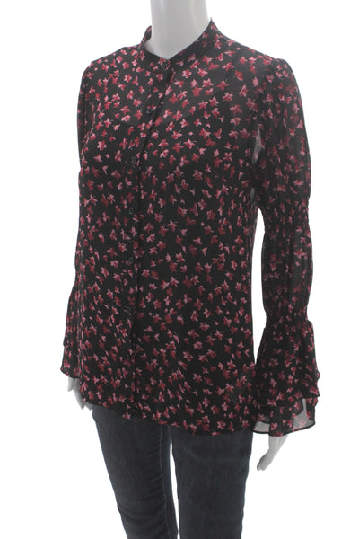 Michael Michael Kors Women Black Floral Mock Neck Tunic Long Sleeve Size S