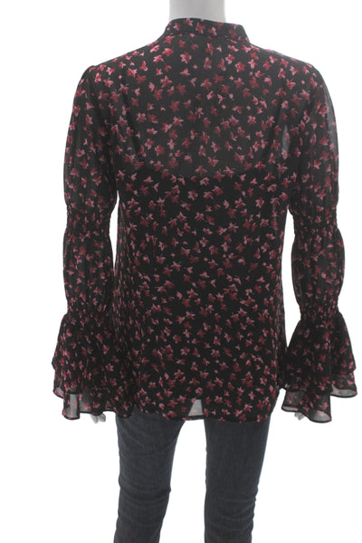 Michael Michael Kors Women Black Floral Mock Neck Tunic Long Sleeve Size S