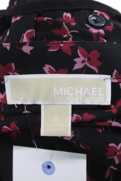 Michael Michael Kors Women Black Floral Mock Neck Tunic Long Sleeve Size S