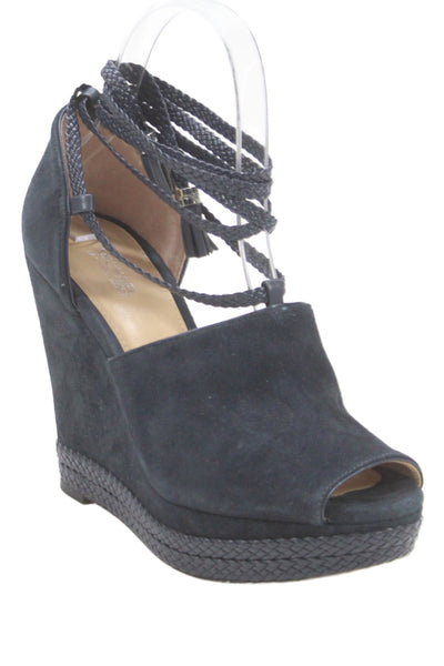 Michael Michael Kors Womens Suede Hastings Wedge Heels Shoes Black Size 6.5M