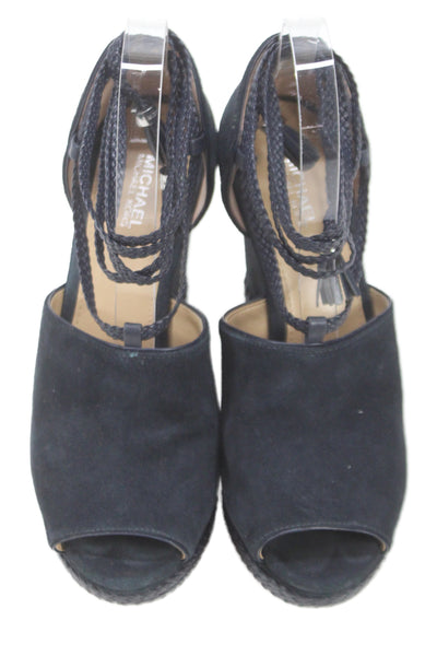 Michael Michael Kors Womens Suede Hastings Wedge Heels Shoes Black Size 6.5M