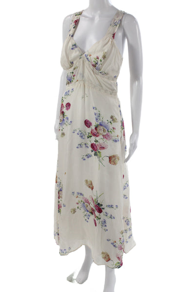 Love Shack Fancy Womens Ivory Floral V-Neck Maxi Dress Sleeveless Cotton Size 0
