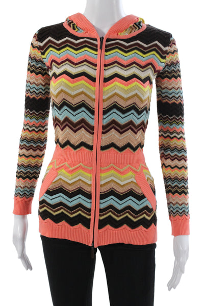 Missoni For Target Women Cardigan Beige Rayon High Neck Long Sleeve Chevron Size