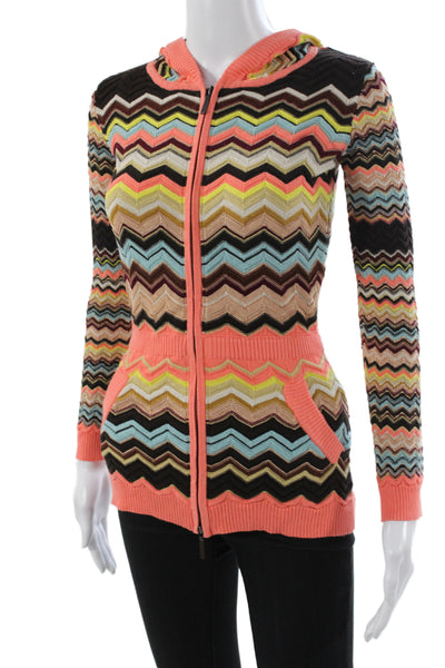 Missoni For Target Women Cardigan Beige Rayon High Neck Long Sleeve Chevron Size
