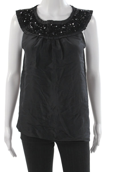 Kate Spade New York Womens Silk Sleeveless Blouse Black Round Neck Size 2XS