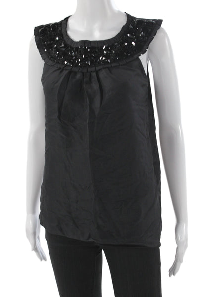 Kate Spade New York Womens Silk Sleeveless Blouse Black Round Neck Size 2XS