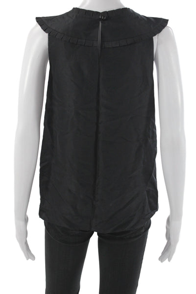 Kate Spade New York Womens Silk Sleeveless Blouse Black Round Neck Size 2XS