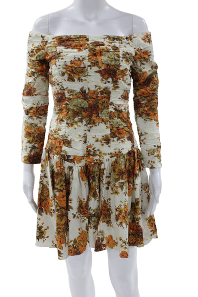 Alemais Women Fit & Flare Dress Multicolor Floral Off Shoulder Short Size 6