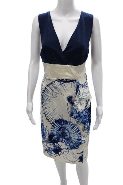 Roberto Cavalli Women Sheath Silk V-Neck Sleeveless Blue Colorblock Size 46