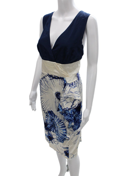 Roberto Cavalli Women Sheath Silk V-Neck Sleeveless Blue Colorblock Size 46