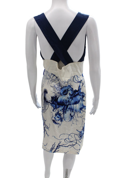 Roberto Cavalli Women Sheath Silk V-Neck Sleeveless Blue Colorblock Size 46