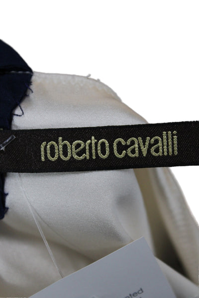 Roberto Cavalli Women Sheath Silk V-Neck Sleeveless Blue Colorblock Size 46