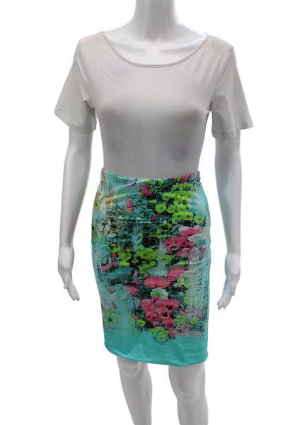Roberto Cavalli Women Kaftan Dress Green Floral Scoop Neck Sleeveless Size 40