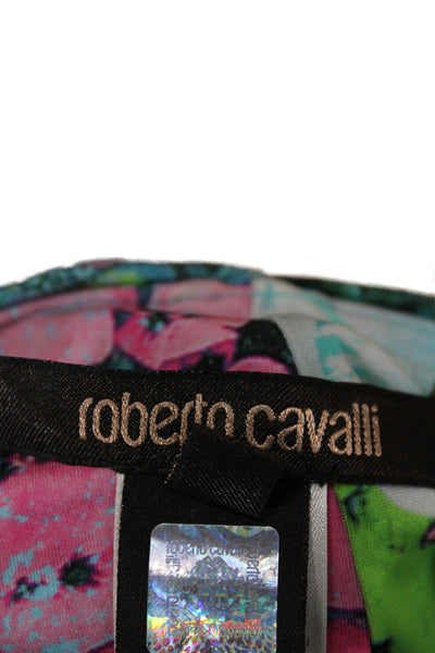 Roberto Cavalli Women Kaftan Dress Green Floral Scoop Neck Sleeveless Size 40