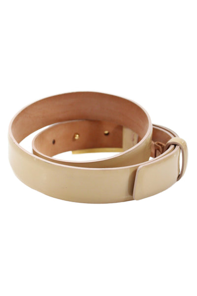 Emilio Pucci Womens Patent Leather Gold Tone Skinny Belt Beige Size Extra Small