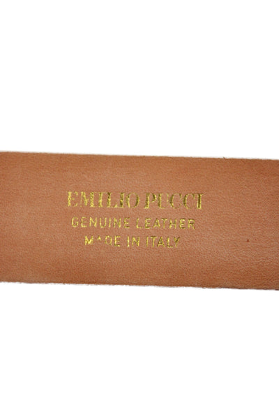 Emilio Pucci Womens Patent Leather Gold Tone Skinny Belt Beige Size Extra Small