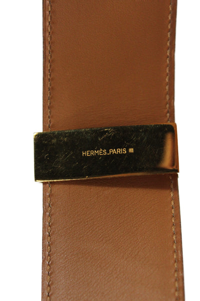 Hermes Womens Leather Gold Tone Metal Closure Belt Black Size EUR 60