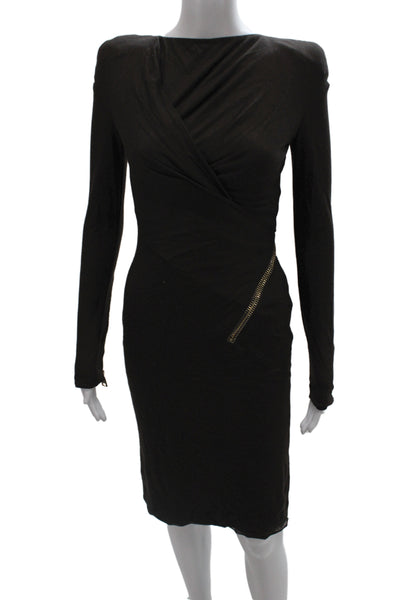 Tom Ford Women Sheath Dress Black Viscose Boat Neck Long Sleeve Size 38
