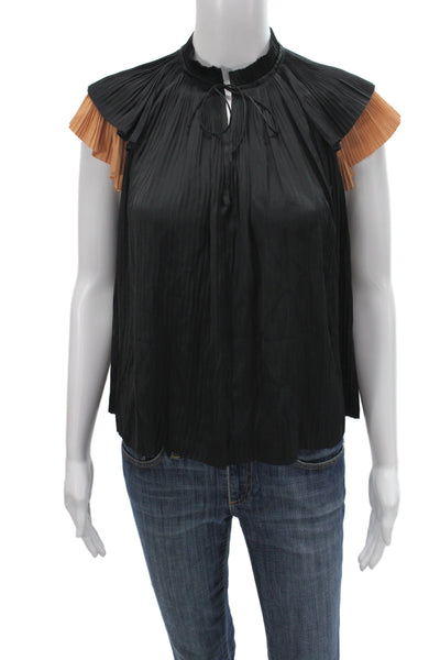 Ulla Johnson Women Black High Neck Tunic Short Sleeve Size 0