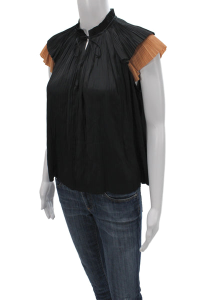 Ulla Johnson Women Black High Neck Tunic Short Sleeve Size 0