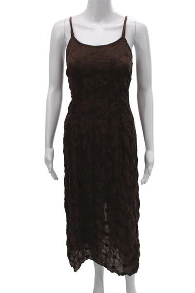Johnny Was Women Brown Rayon Boho Maxi Dress Sleeveless Scoop Neck Size S