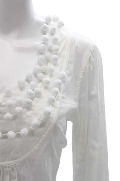 Tory Burch Women Tunic Blouse White Scoop Neck Long Sleeve Cotton Boho Size 10