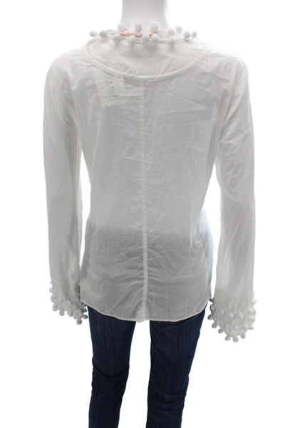 Tory Burch Women Tunic Blouse White Scoop Neck Long Sleeve Cotton Boho Size 10