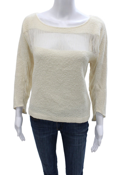 Maje Women Ivory Boat Neck Pullover Sweater 3/4 Sleeve Wool Size 1