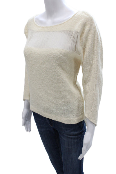 Maje Women Ivory Boat Neck Pullover Sweater 3/4 Sleeve Wool Size 1