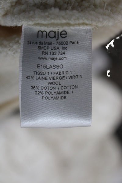 Maje Women Ivory Boat Neck Pullover Sweater 3/4 Sleeve Wool Size 1
