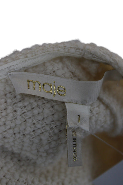 Maje Women Ivory Boat Neck Pullover Sweater 3/4 Sleeve Wool Size 1