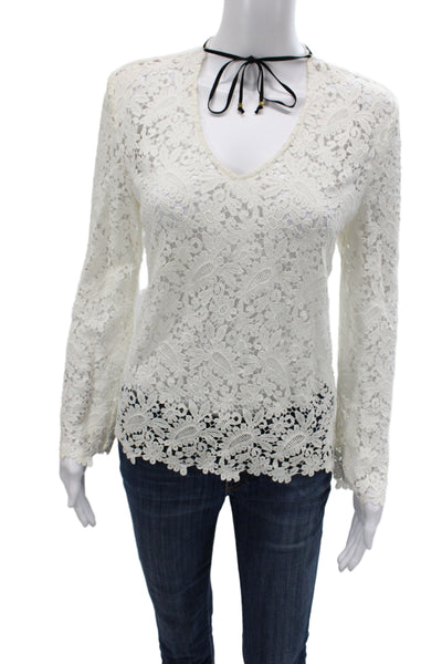 Maje Women Paisley V-Neck Tie Cotton Boho Blouse Long Sleeve Size 2