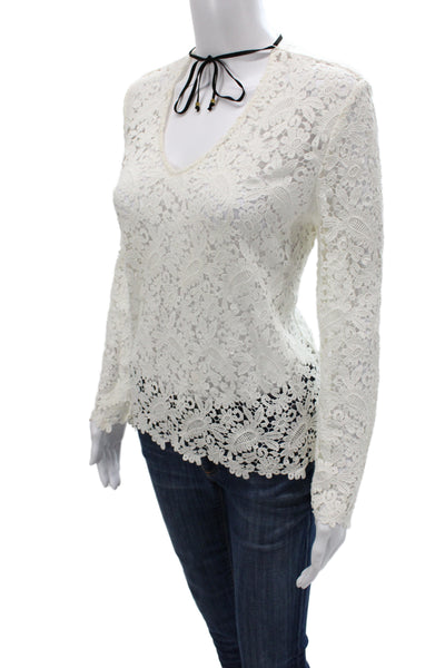 Maje Women Paisley V-Neck Tie Cotton Boho Blouse Long Sleeve Size 2