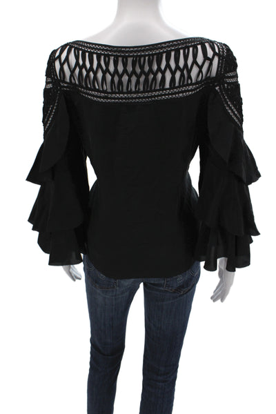 3.1 Phillip Lim Women Tunic Blouse Black Silk Boat Neck 3/4 Sleeve Size 6